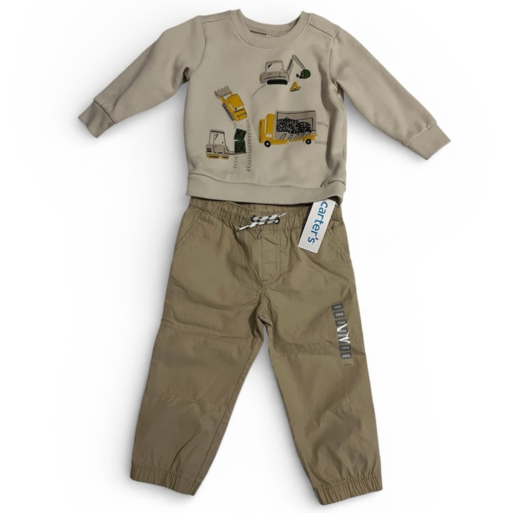 NWT Carter’s Joggers Pants Sweatshirt Set Outfit Trucks Toddler Baby Boy